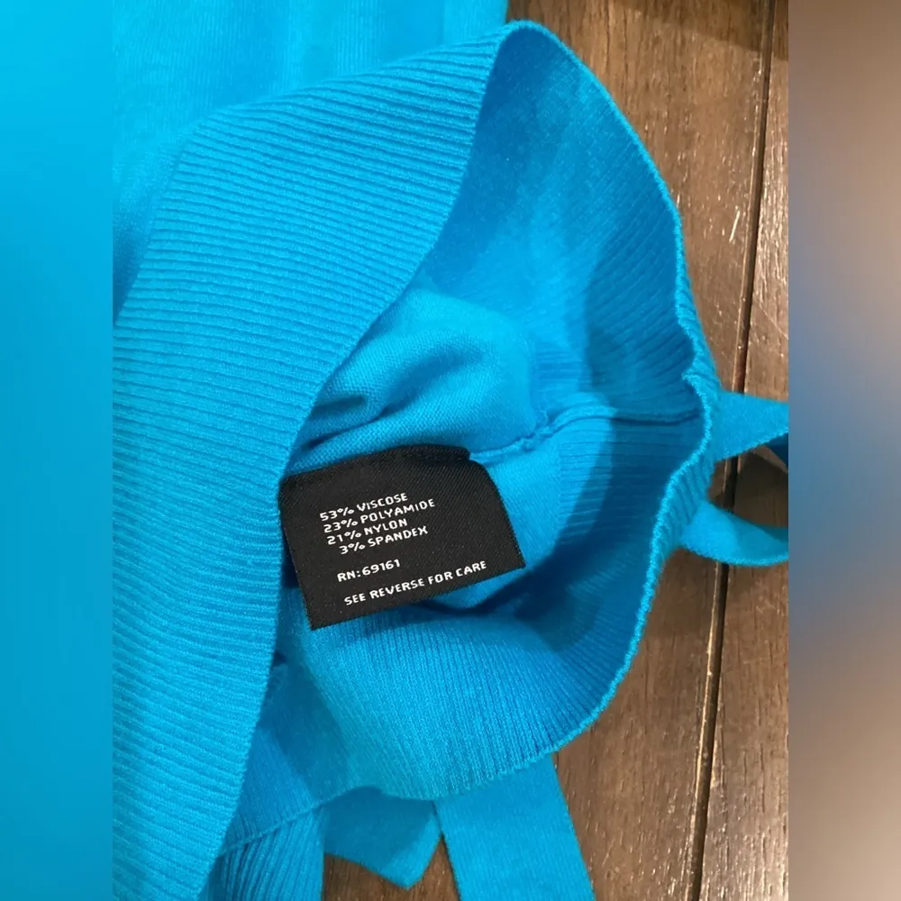 CARLISLE blue turquoise knit faux wrap short sleeve top shirt small - Image 9