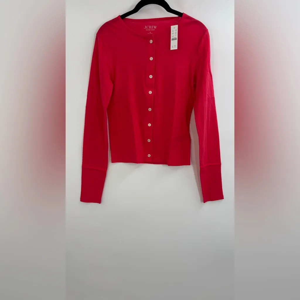 J.Crew Feather jersey crewneck cardigan Strawberry Sunrise - Image 5