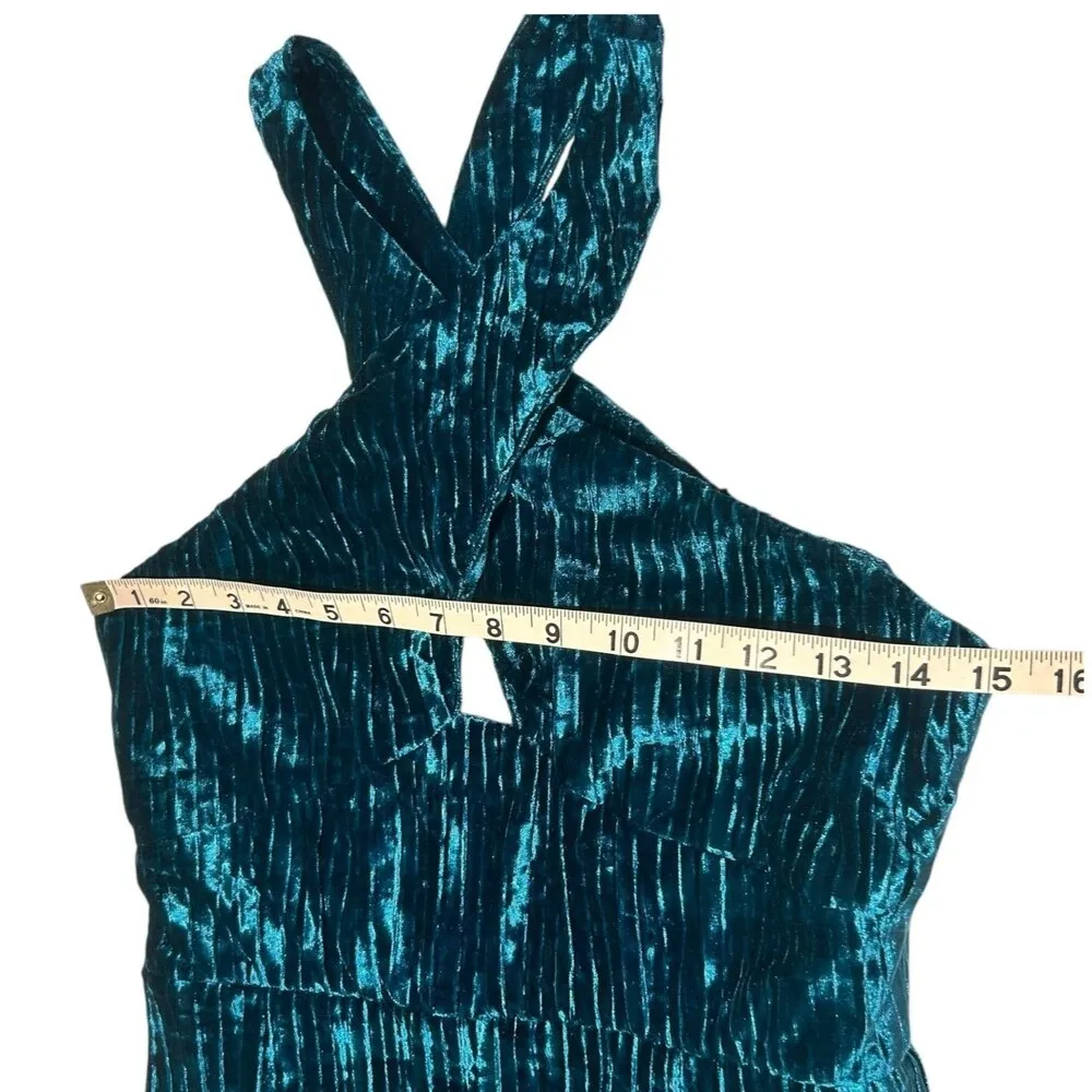 New Revolve NBD Abriel Mini Dress Velvet Teal Blue Green Size M Halter - Image 15