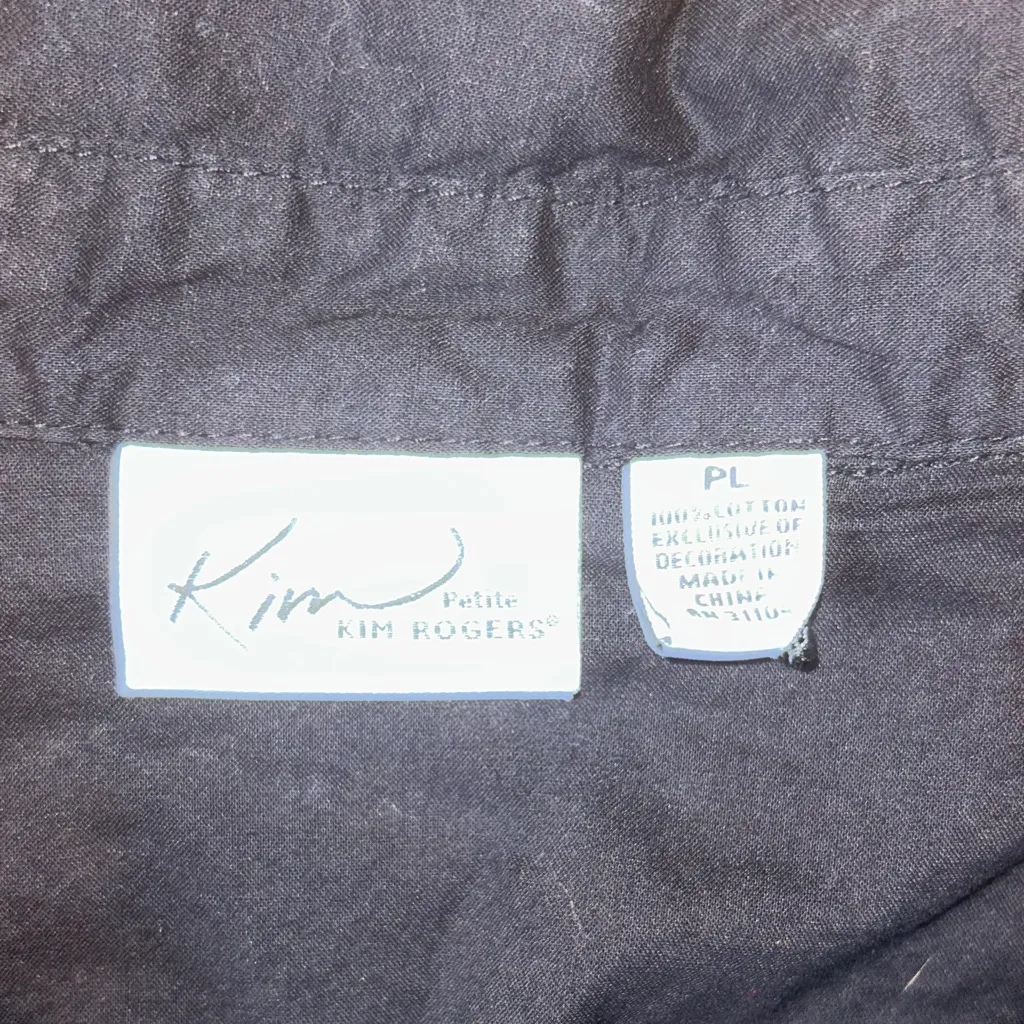 Kim Rogers Black Button Down Lace Top 100% cotton size petite L‎ - Image 3