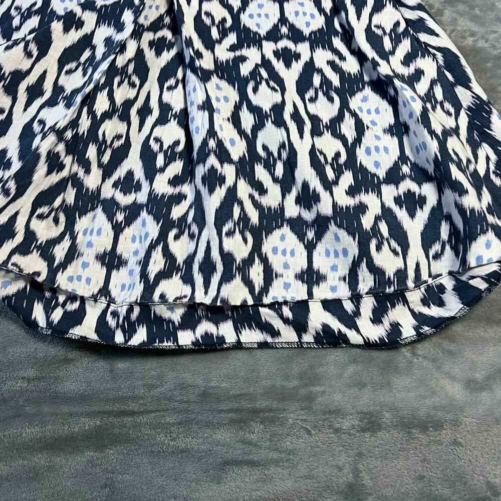 GAP 100% Linen Sleeveless Fit and Flare Mini Dress Size 4 Ikat Print Breathable - Image 13