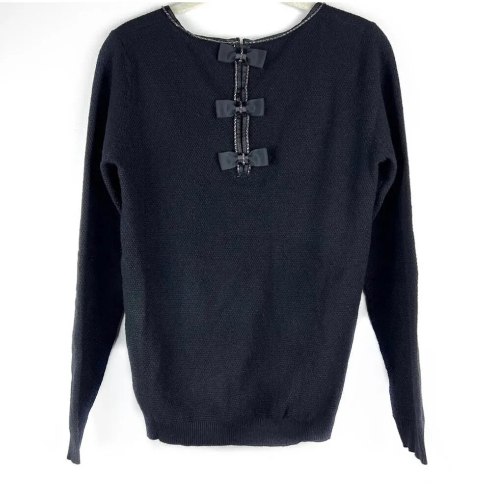NEW Black Metallic Chain Neck Pullover Bow Sweater S/M Preppy Barbie - Image 9