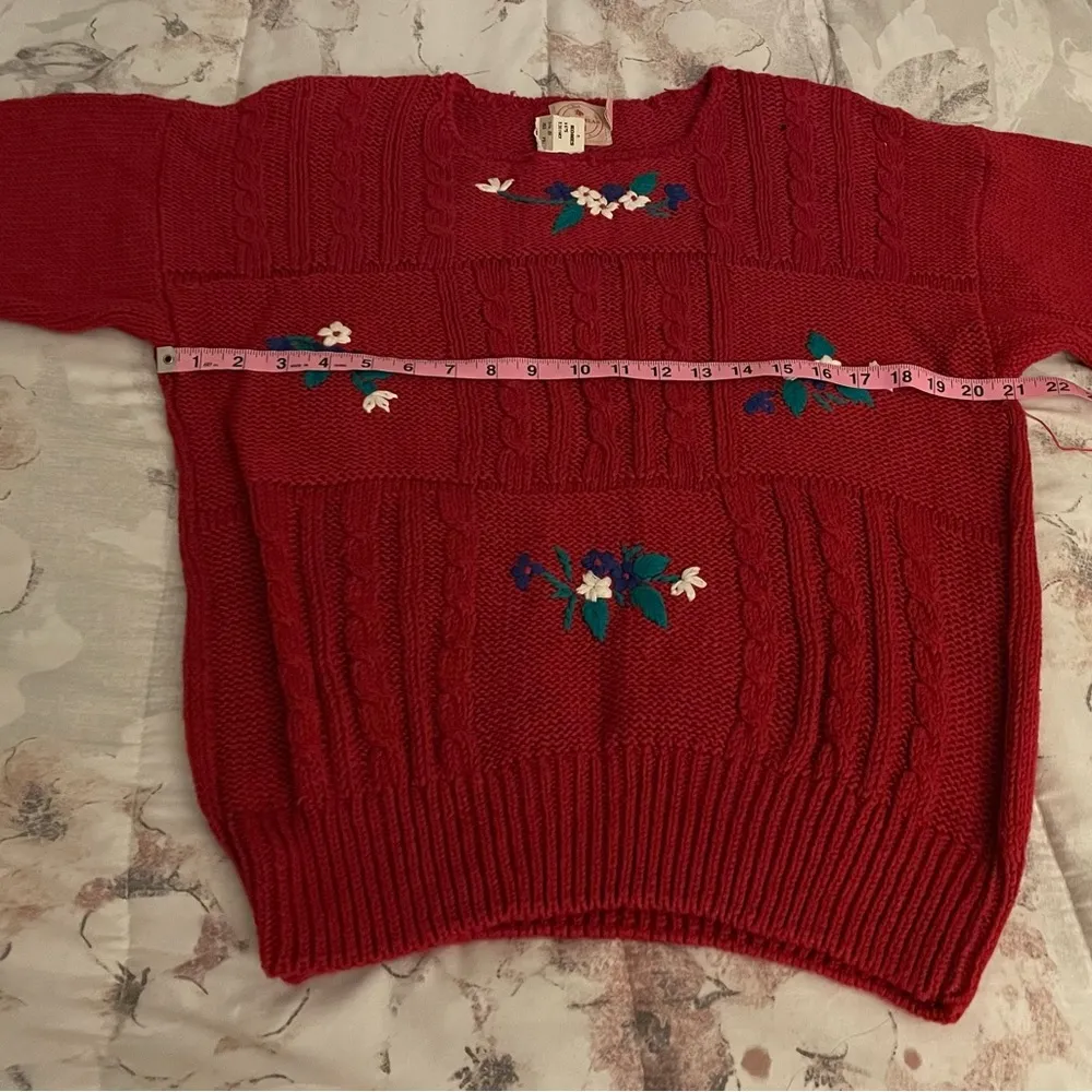 NWT vintage Chinawear floral embroidered red cable knit sweater, size M summer Size M - Image 15