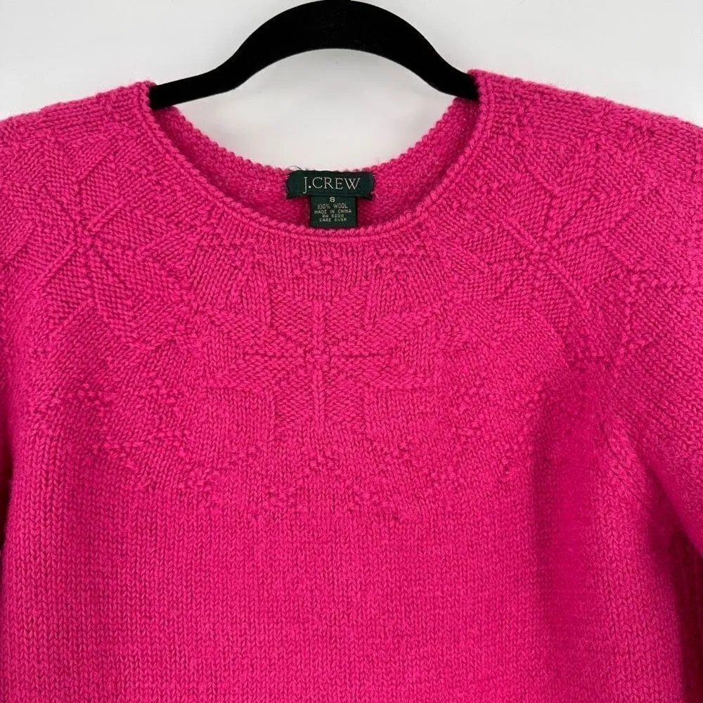 Vintage 90s J.Crew Womens Wool Crew Neck floral Pullover Sweater pink Small knit - Image 3