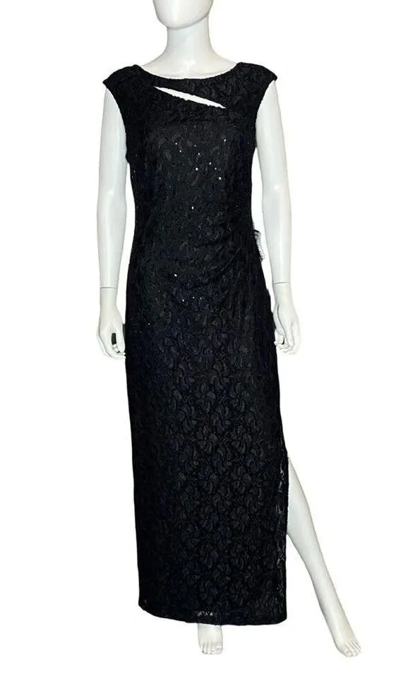 Connected Apparel Cutout-Detail Lace Maxi Dress Black Women’s Sz 10 - Image 2
