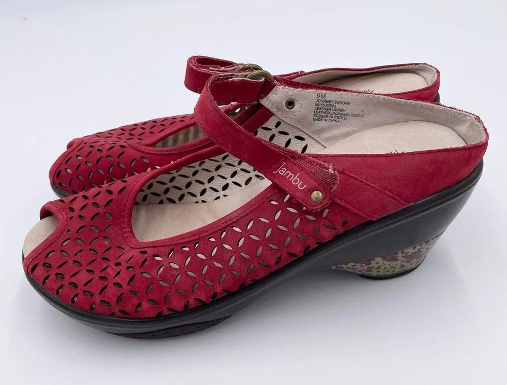 Jambu Women's Journey Encore Wedge Slip On Sandal Red Nubuck Leather Size 9 - Image 6
