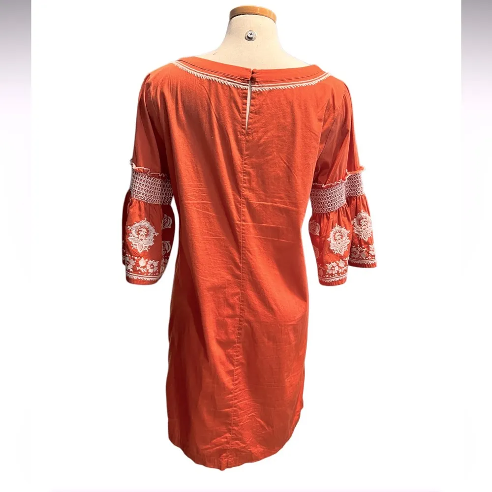 Roller Rabbit Mini Dress Embroidered Rusty Orange Size L - Image 4