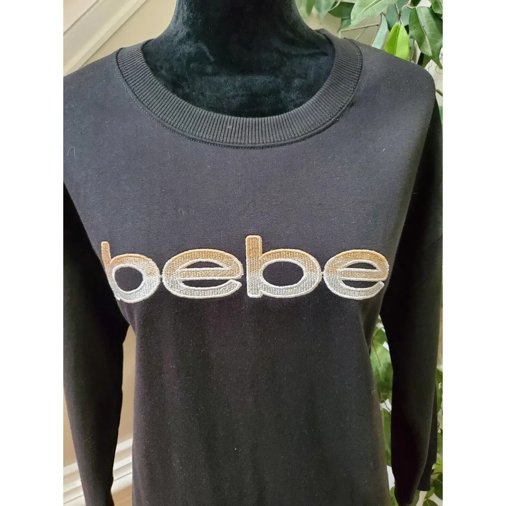 Bebe Womens Black Solid Cotton Round Neck Long Sleeve Knee Length Dress Size L/G - Image 5