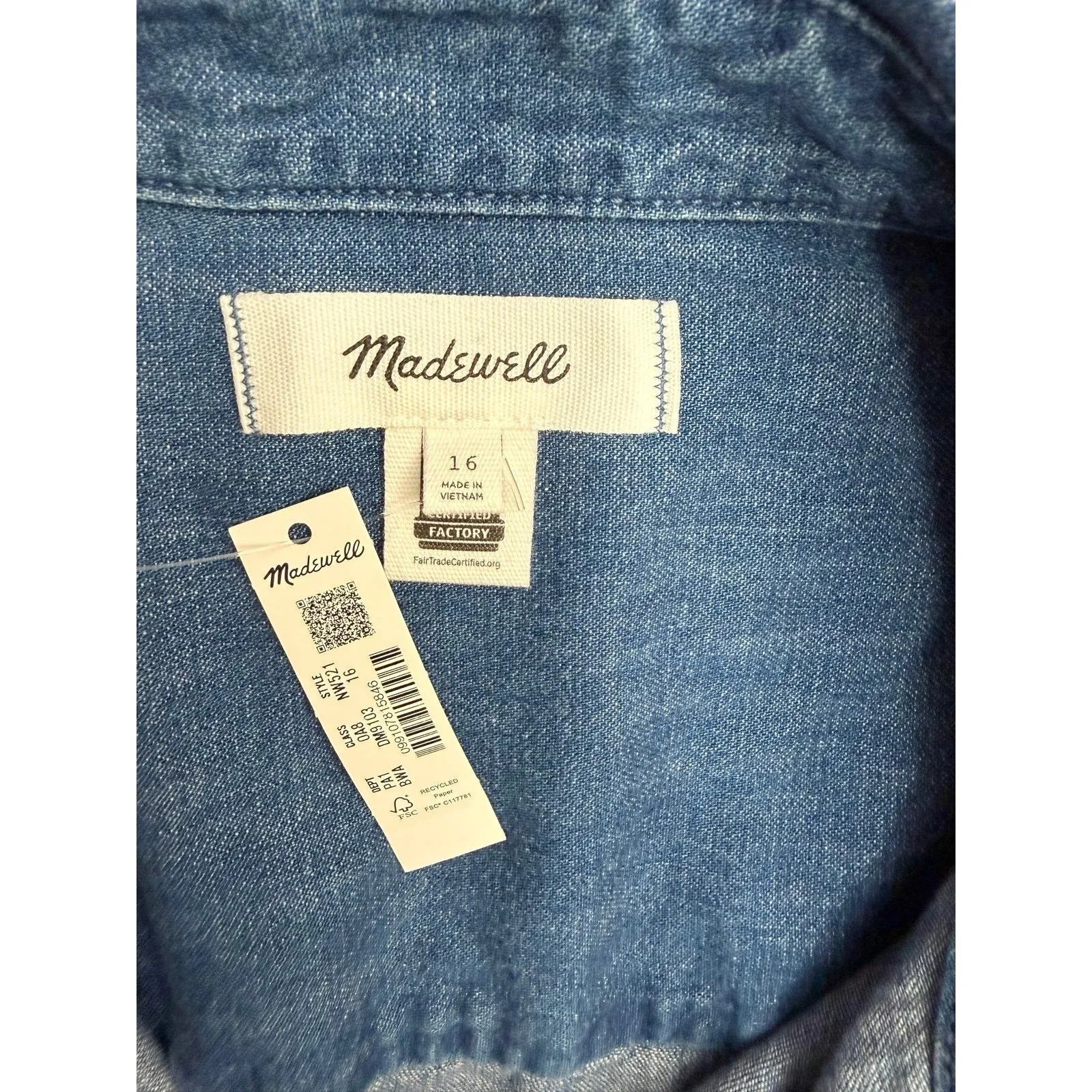 Madewell Denim Shirt Dress Women's Size 16 Blue Button Front NWT - Image 7