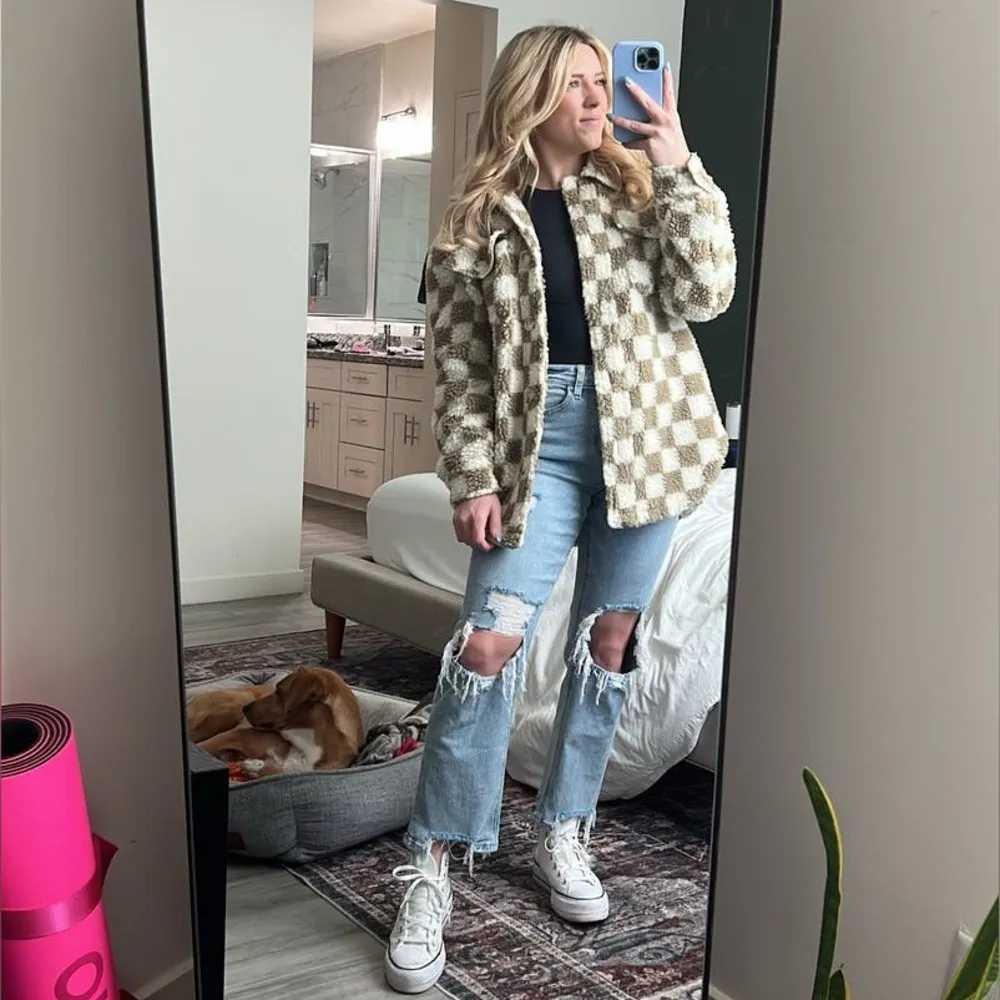 Louna Checker Print Jacket Camel and White Size Smalll​ Tan - Image 3