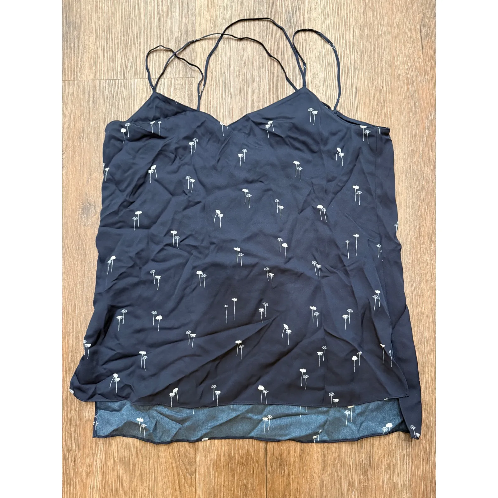 Theory Women Dark Floral Print Cami Tank Top Size P Spaghetti Strap - Image 2