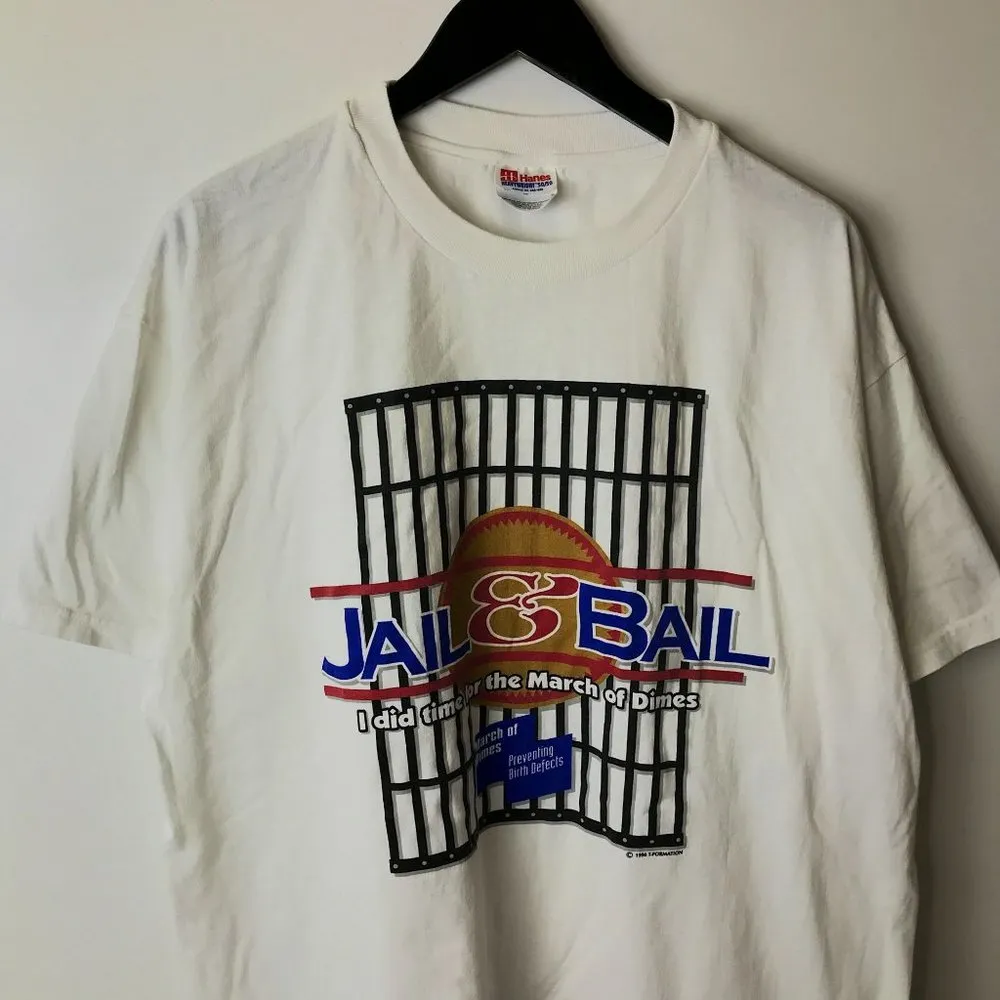 1996 Vintage Jail & Bail March Of Dimes T Shirt 90s White XL Extra Large Solid - Image 11