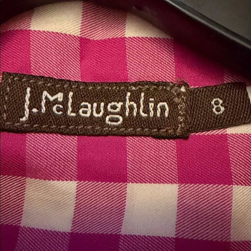 J. McLaughlin Pink Gingham Preppy Plaid Print Button Down Top Blouse Size 8 - Image 6