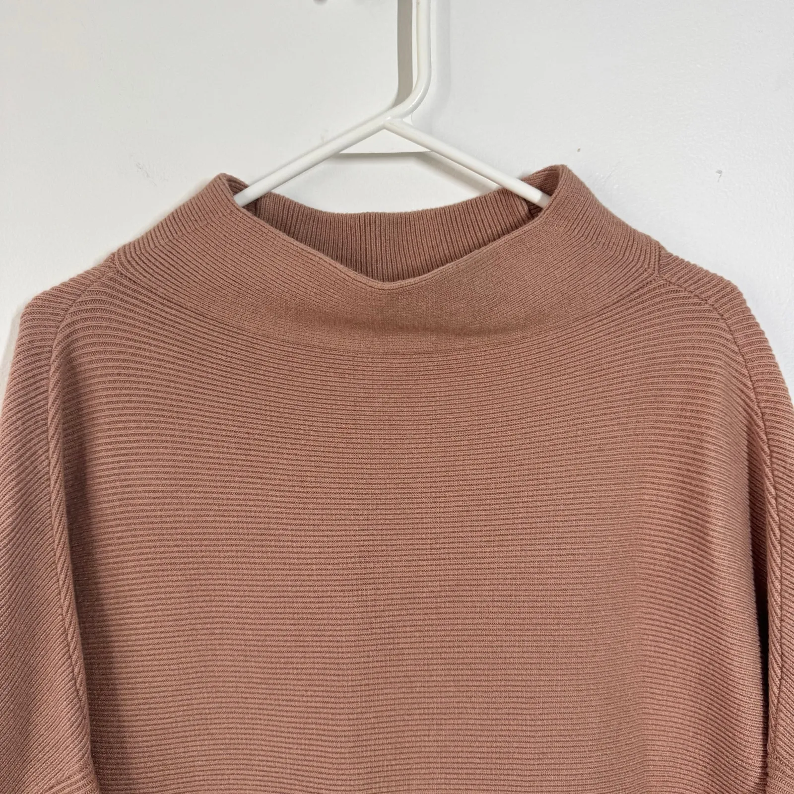 Womens Sweater L Tan Brown L Oversized Mock Neck Dolman Sleeve Minimal Modest Size L - Image 4