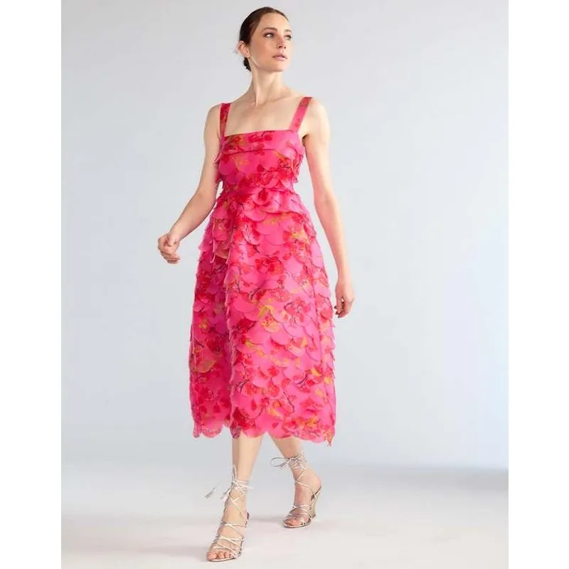 Cynthia Rowley Scalloped Petal Midi Dress floral cherry blossom pink size 4 - Image 15
