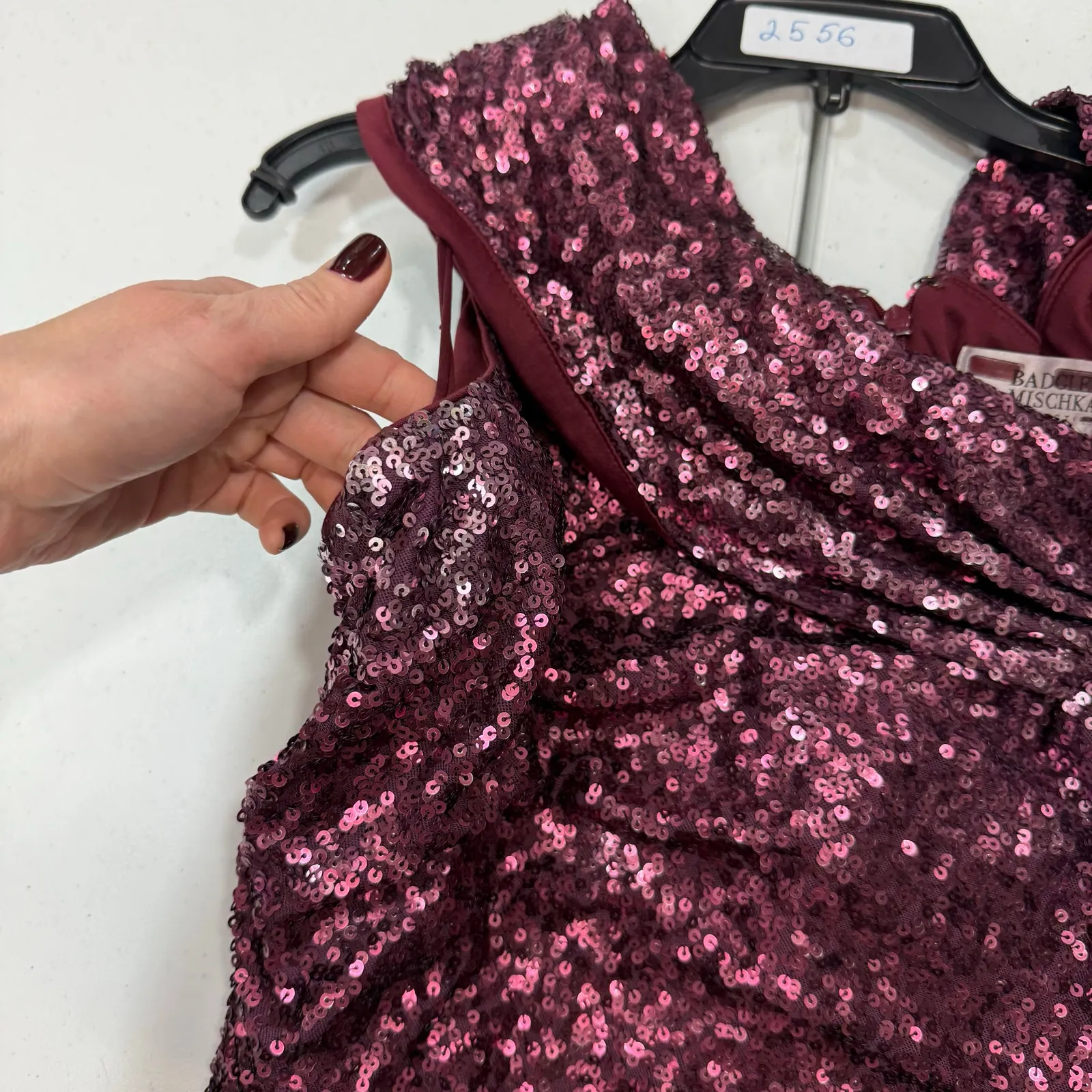 Badgley Mischka Bordeaux
Samantha sequined maxi dress
Gown Size 14 - Image 4