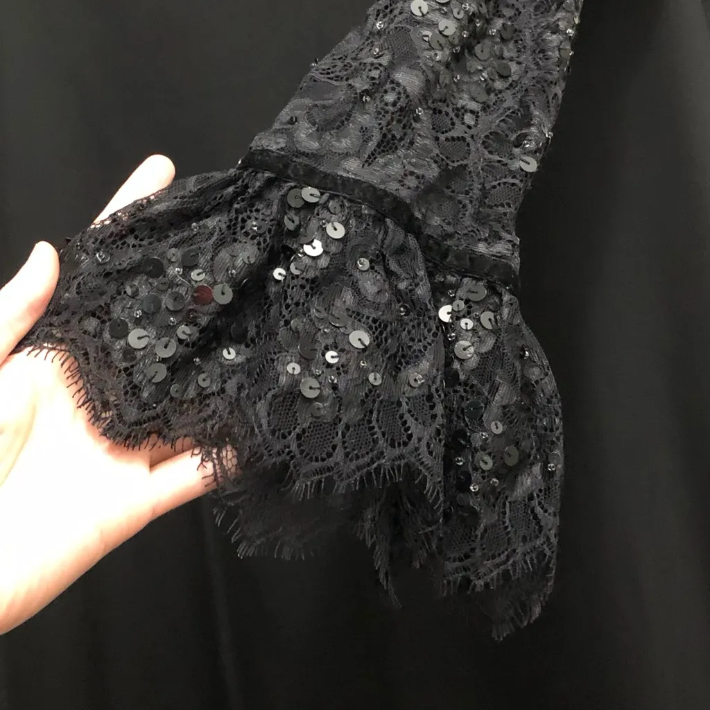 Vtg Tadashi Shoji Lace Sequins Dress Black Formal Evening Cocktail Party Size 14 - Image 3