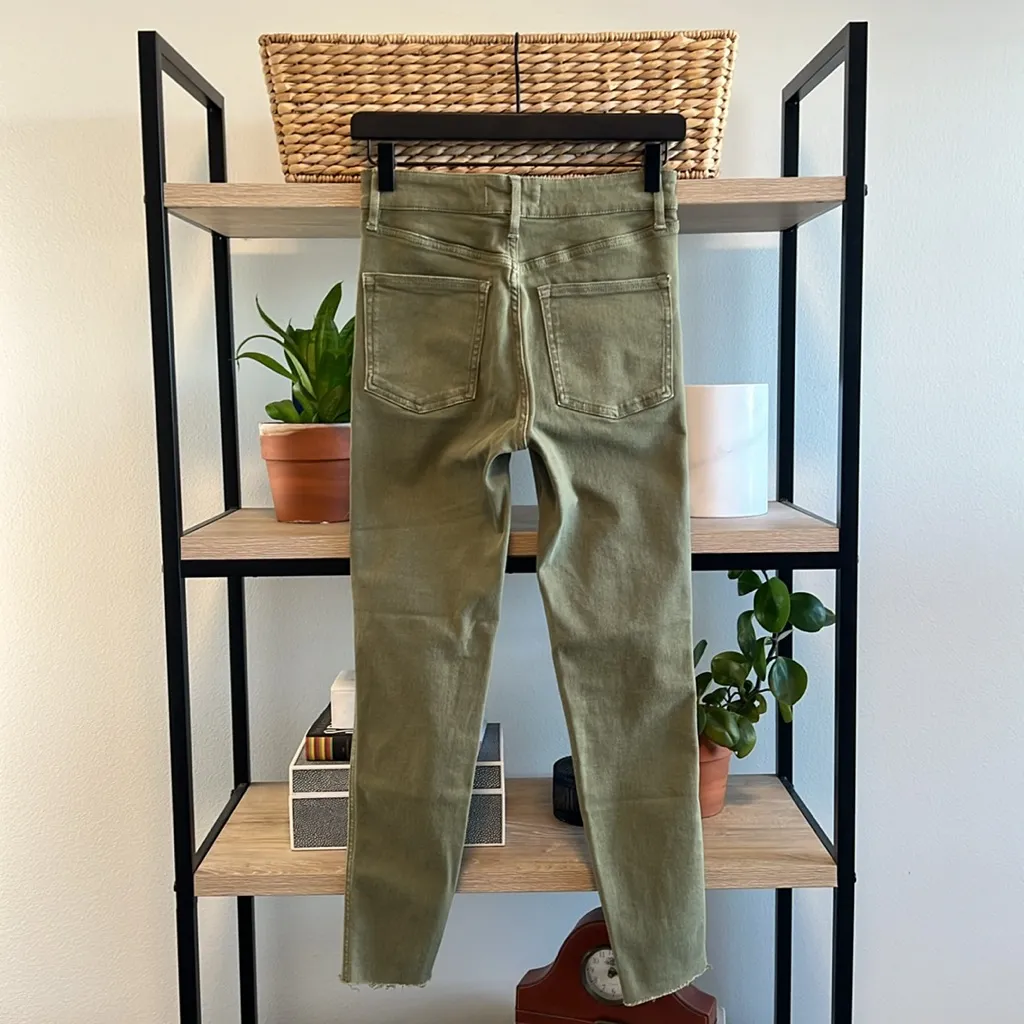 We the Free Mid-Rise Cropped Raw Hem Army Green Skinny Leg Jeans, 27 - Image 6