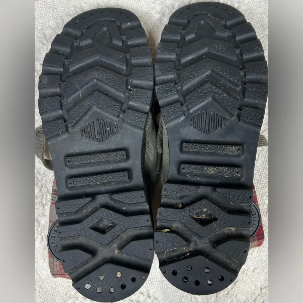 Palladium Baggy Military Women's Size 7 US Canvas Green Gray Plaid Boots Shoes - Image 6