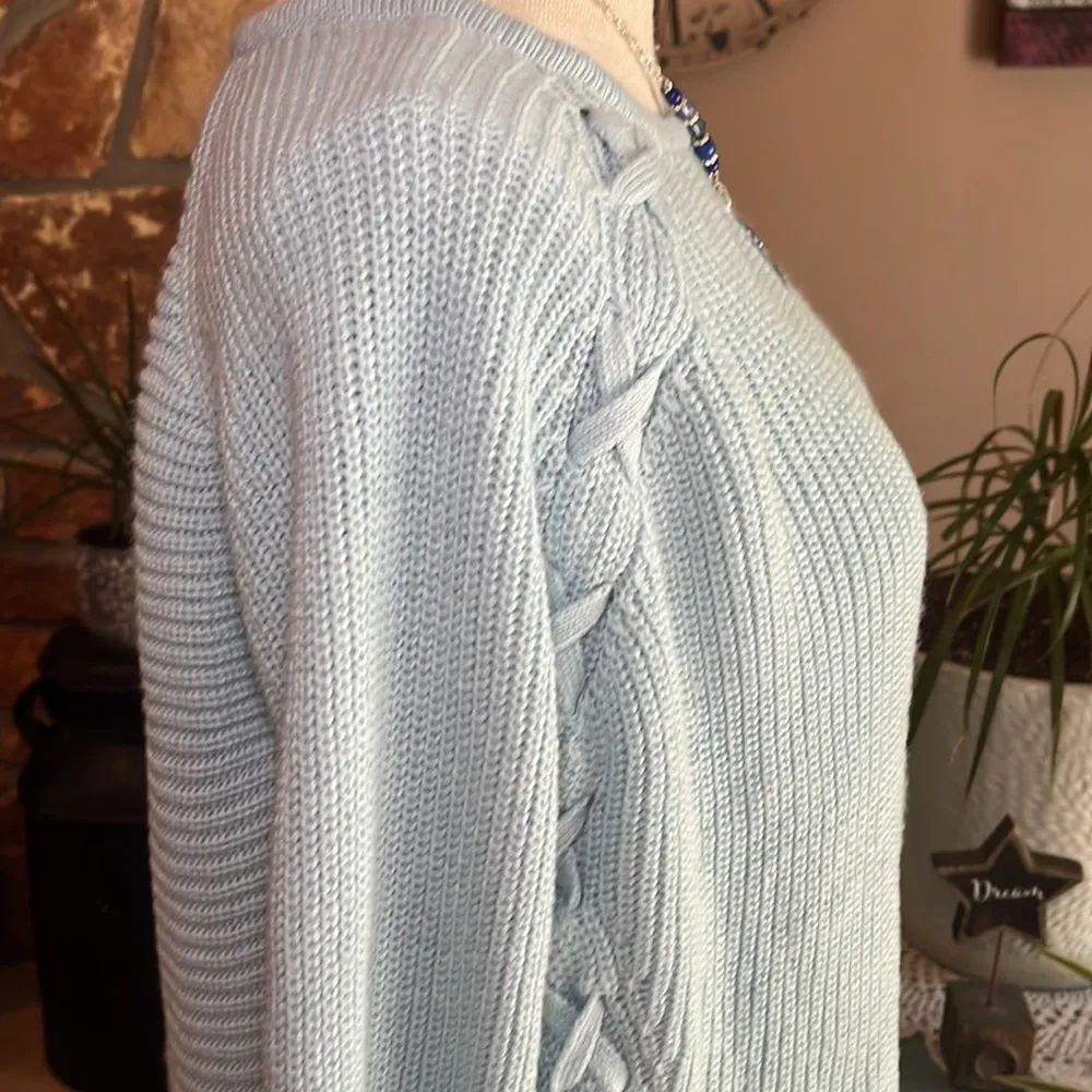 Ana Crewneck Sweater Criss-Cross Sleeve Detail Size XL Light Blue - Image 6