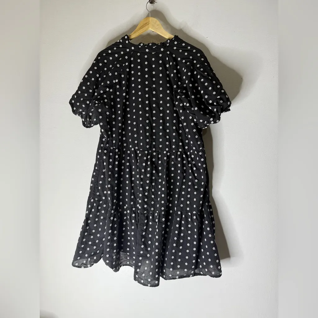 Cece Black Babydoll Tiered Mini Dress Black White Embroidery‎ Flowers 3X - Image 2