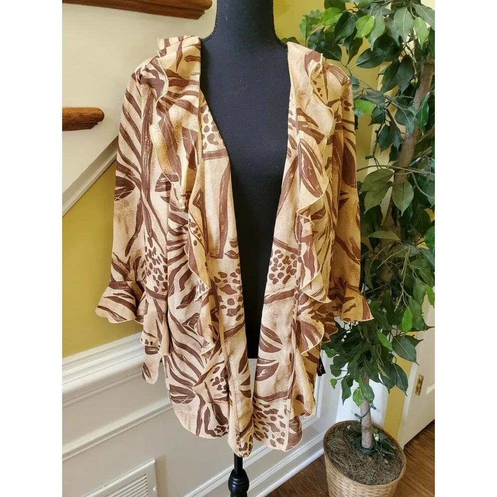 NWT Dana Kay 18W Open Front Ruffled Long Sleeve Brown - Image 6