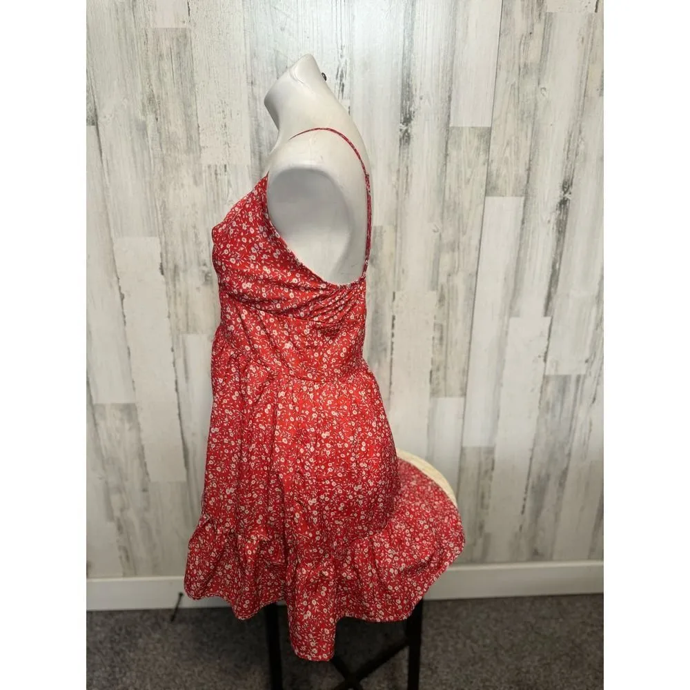 Red Floral Ruffle Mini Dress – Size Small – Cute Summer/Brunch Dress Red - Image 3