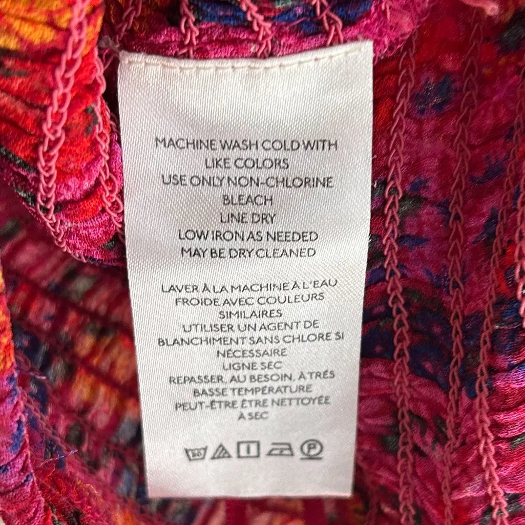 Free People Back On Top Hot Pink Floral Print Smocked Puff Sleeve Medium - Image 7