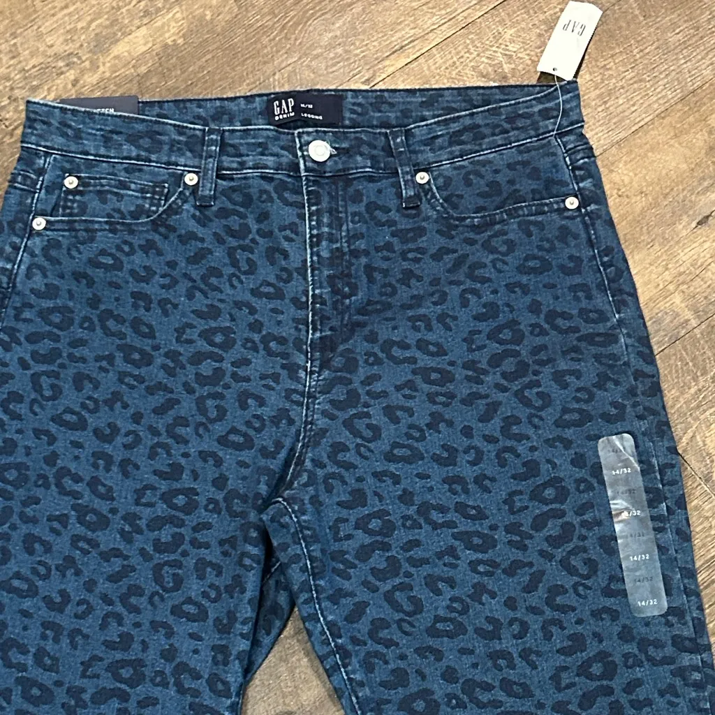 GAP Size 14/32 NWT High Rise Legging Skimmer Jeans Cut Off Stretch Cheetah Print - Image 2