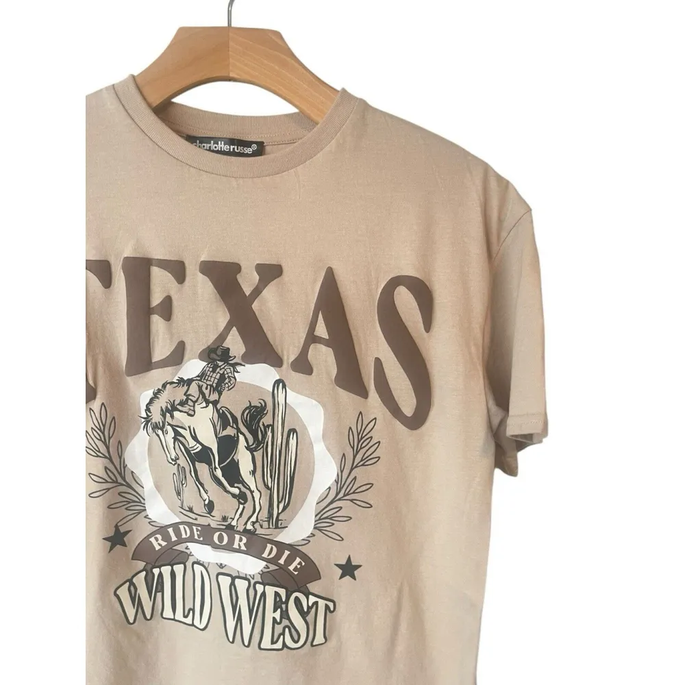 Charlotte Russe T-Shirt Womens XS Beige Texas Rodeo Cowboy Tee Short Sleeve NEW - Image 3