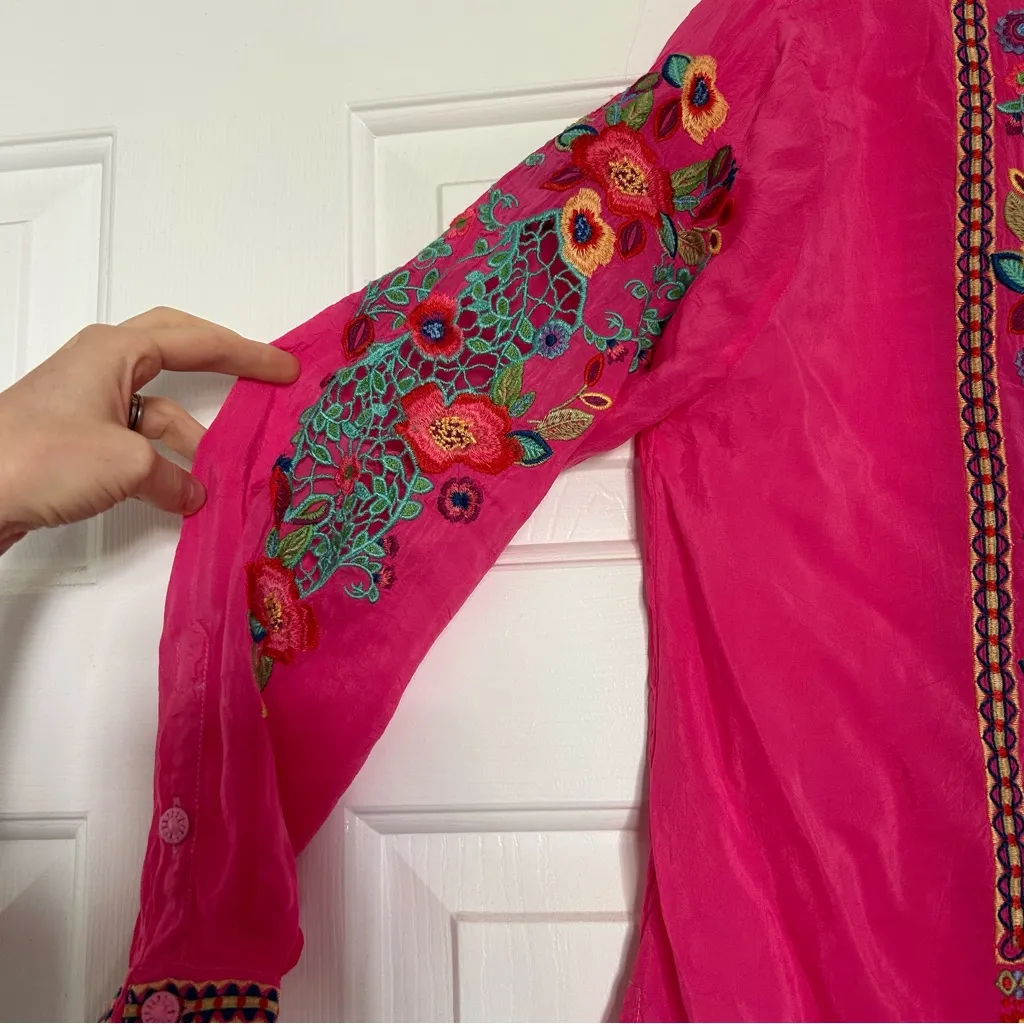 Johnny Was  Simone Raspberry Sorbet Georgette Pink Embroidered Blouse - Image 4