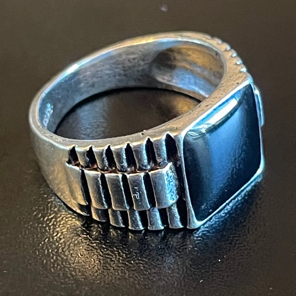 Healing black obsidian S925 silver ring size 7.75 - Image 2