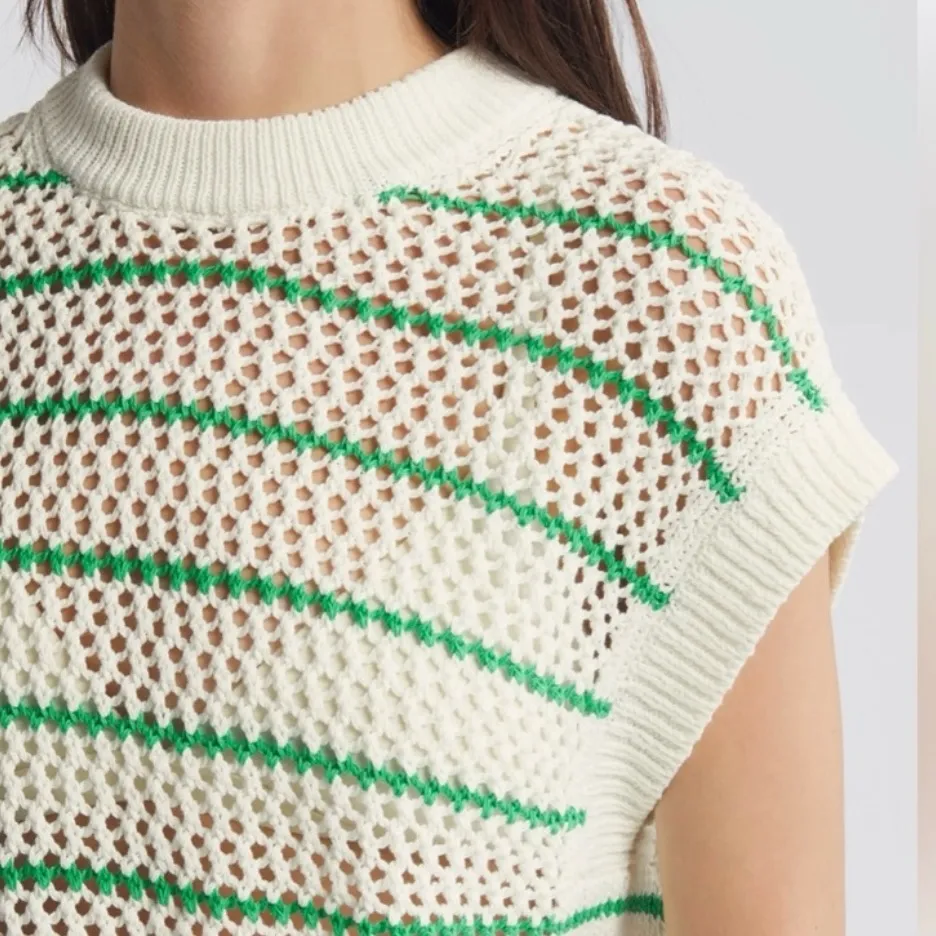 Madewell Classic Ivory Green Striped Open Stitch Knit Sweater Tee Size L NWOT - Image 4