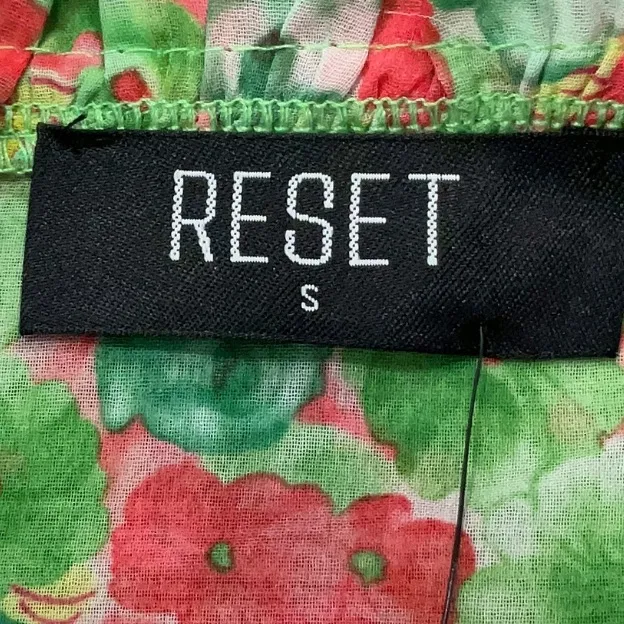 Reset by Jane Joelle Floral Ruffle Mini Dress Green Pink Tie Neck Small - Image 10