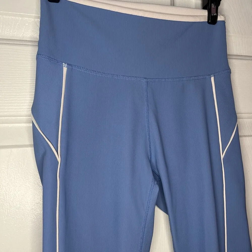 Wilo The Label Legging Sz S Blue White Ribbed 7/8 Anthropologie Athletisure Yoga - Image 3