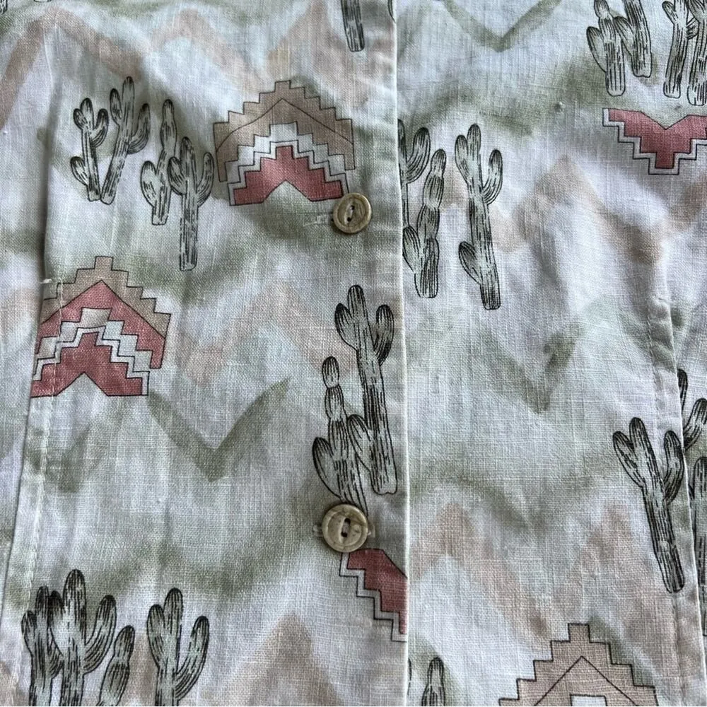 Vintage 90s Pastel Desert Chevron Cactus Button Up Cowgirl Western Shirt Green Size M - Image 5