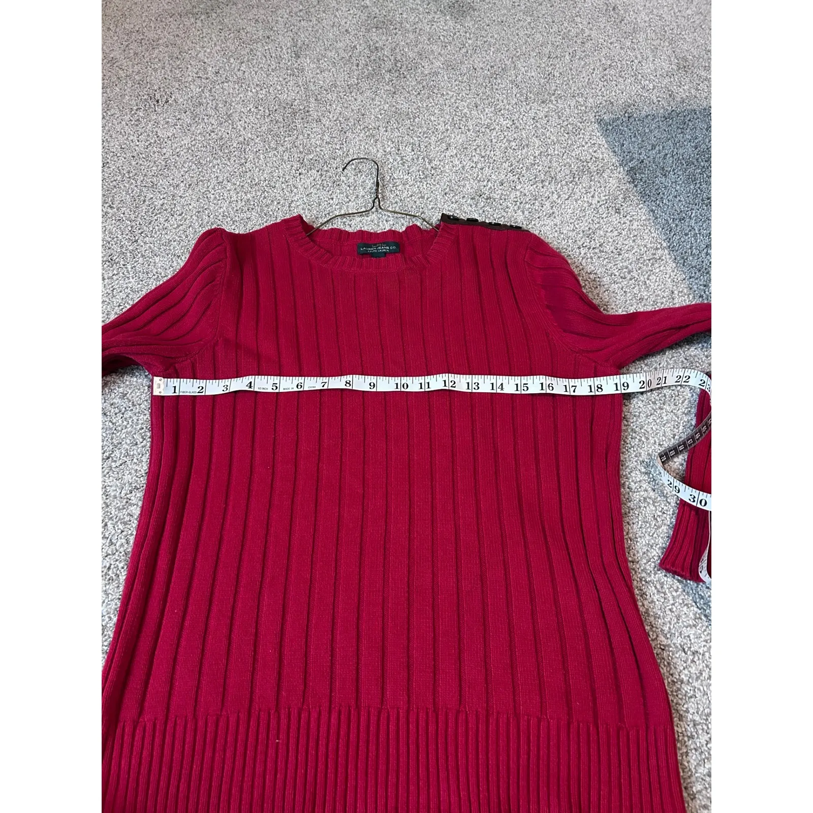 LRL Lauren Jeans Co. Red Ribbed Knit Sweater with Button Detail - Image 7