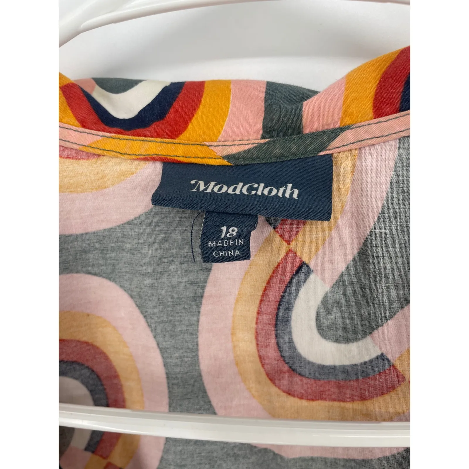 ModCloth Mod Well Rainbow Retro Swirl Print V Neck Sleeveless Dress Size 18 - Image 8