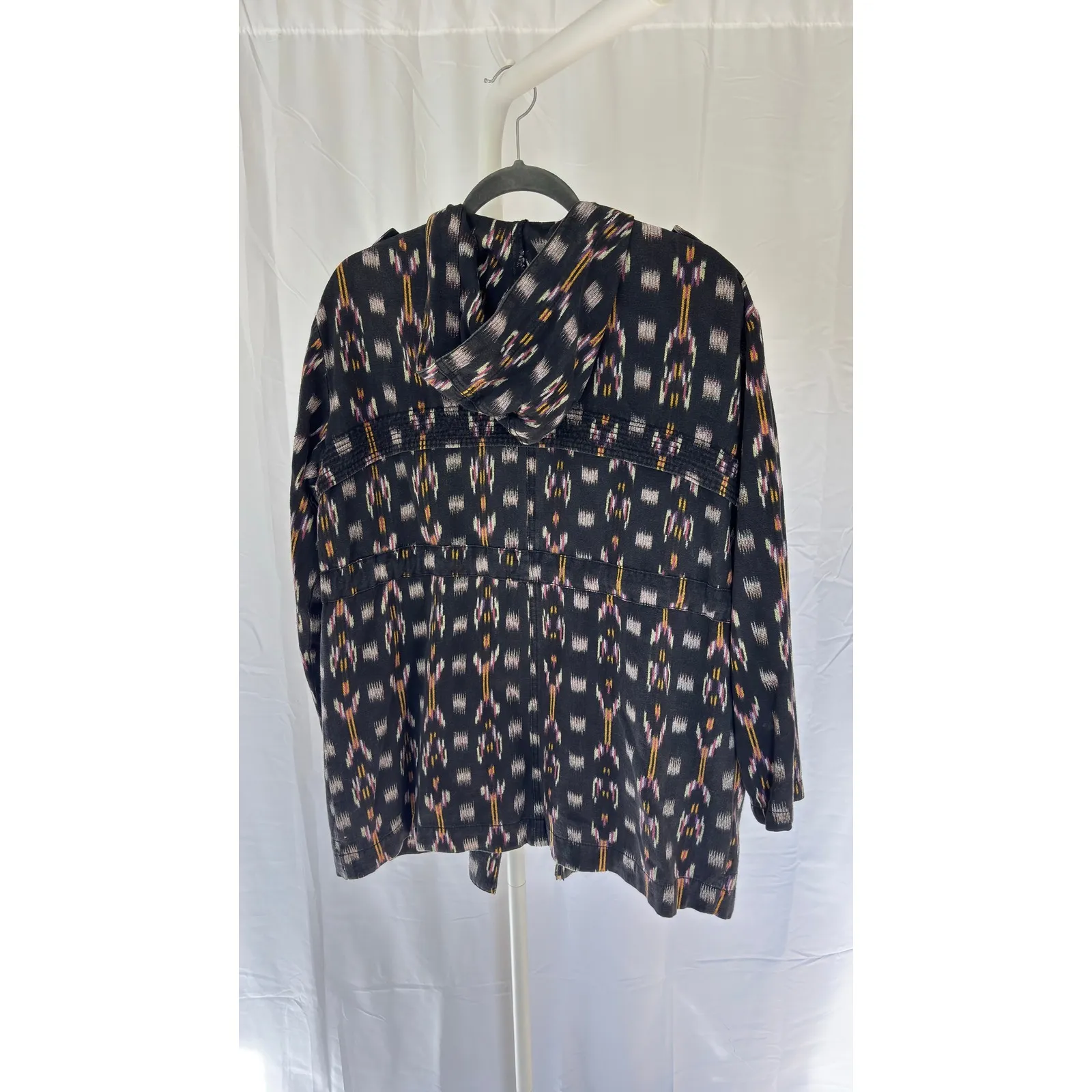 Free People Ikat Print Utility Jacket Hooded Drawstring Black Multi Size Small - Image 8