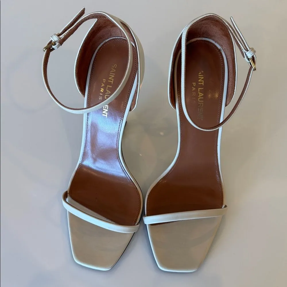 Saint Laurent Opyum YSL Logo Beige Gold High Heel Sandal Size EU 40 US 10 - Image 5