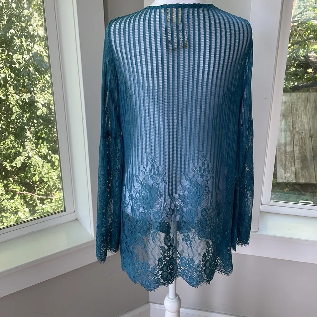 Grace & Emma Teal Blue Sheer Lace Boho Bell Sleeve Cardigan Size S/M NWT Size M - Image 4