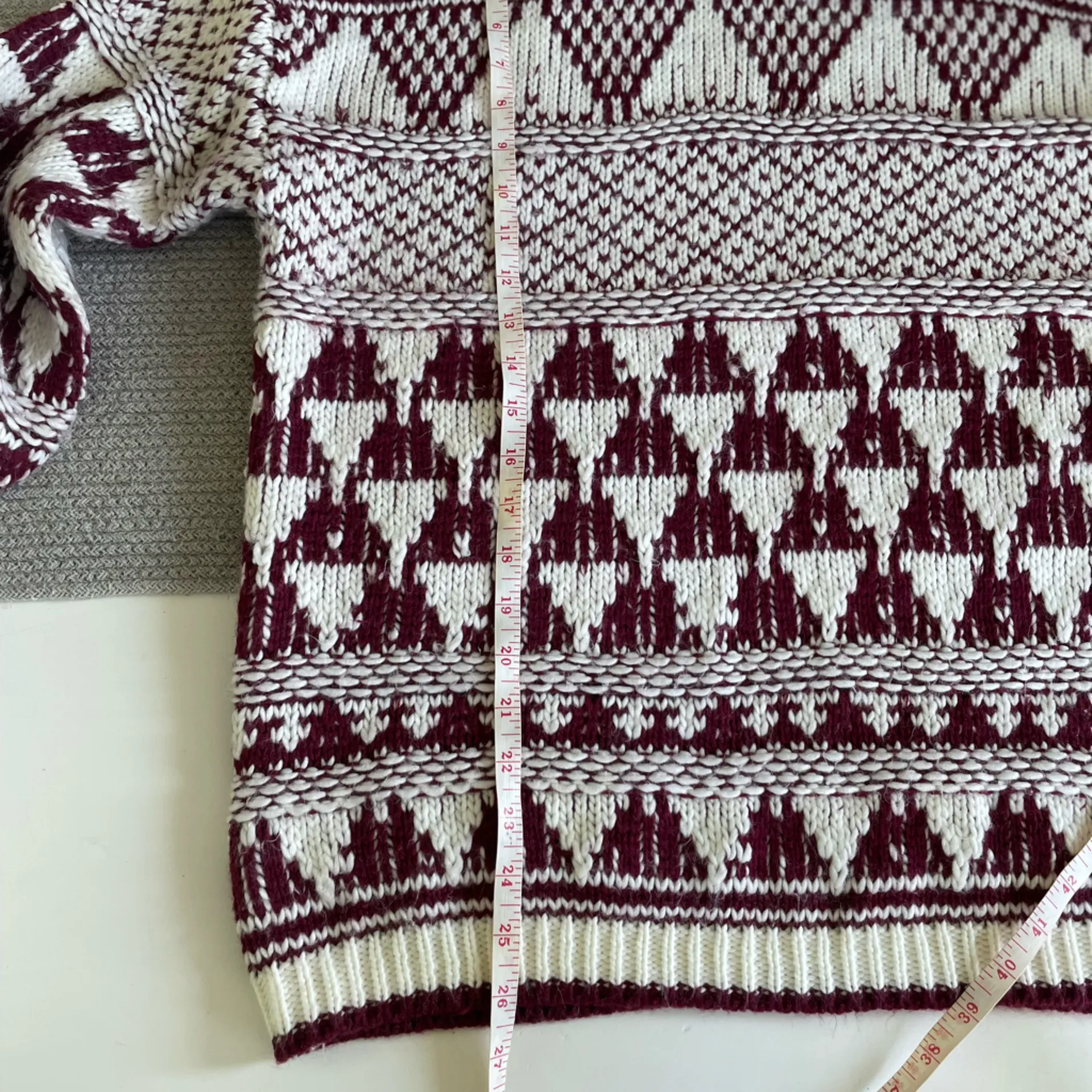 Vintage Liberty Lane Burgundy and White Intarsia Heart Sweater Size XL Red - Image 6