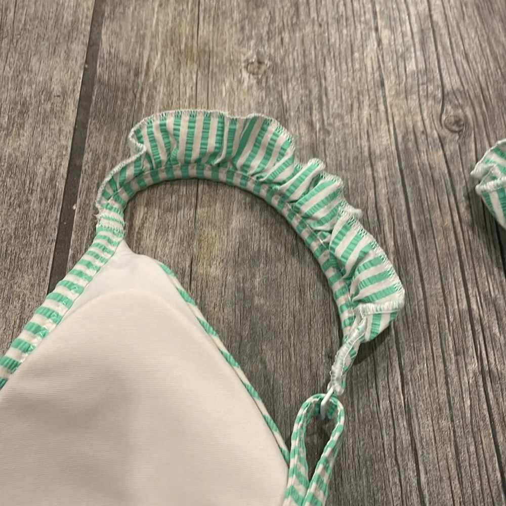 Aerie Green and white striped bikini top - Image 4