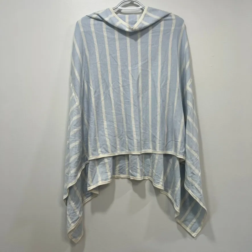 J Mclaughlin Betsy Stripe Poncho‎ ONE SIZE NWT $188 Shaw Hood Loose Blue White - Image 2