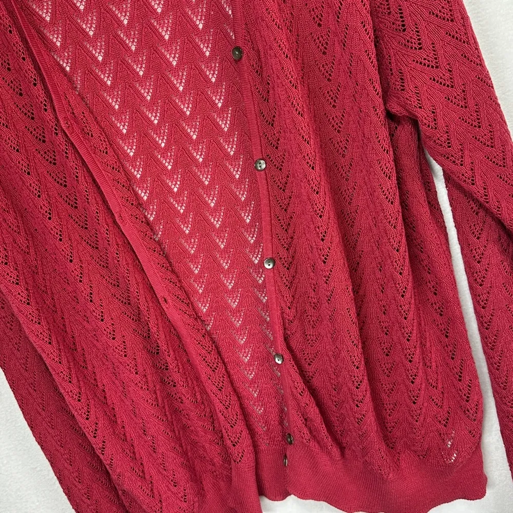 Eddie Bauer Cardigan Sweater Women's XLT XL Tall Burgundy Buttons Open Knit - Image 2