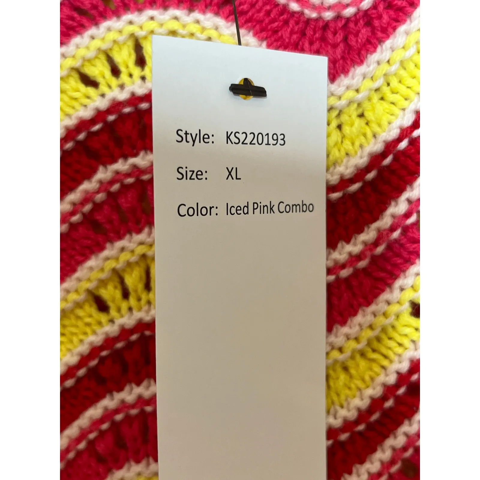 Kaily K NEW‎ Crochet Cap Sleeve Sweater Yellow Pink Chevron Pattern XL - Image 3