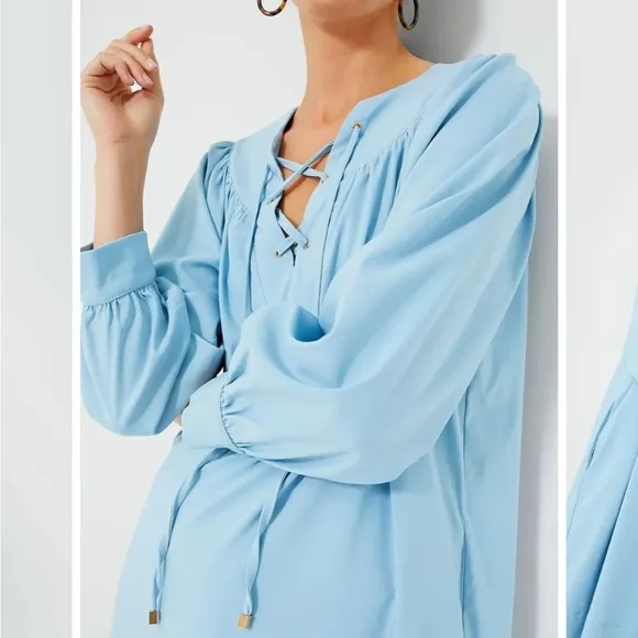 Tuckernuck‎ Pomander Place Robbie Blue Tie Front Mini Dress XS Coastal Resort - Image 3