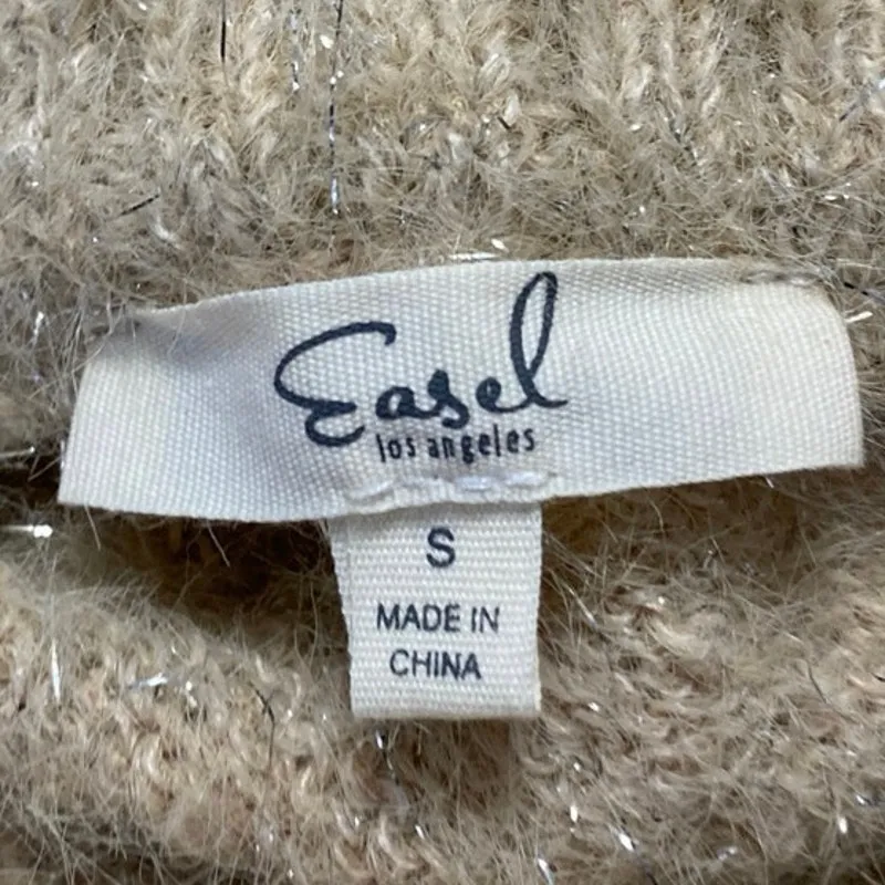 Easel Women's Brown Tan Fuzzy Faux Fur Long Sleeve Knit Mini Sweater Dress Sz S - Image 4