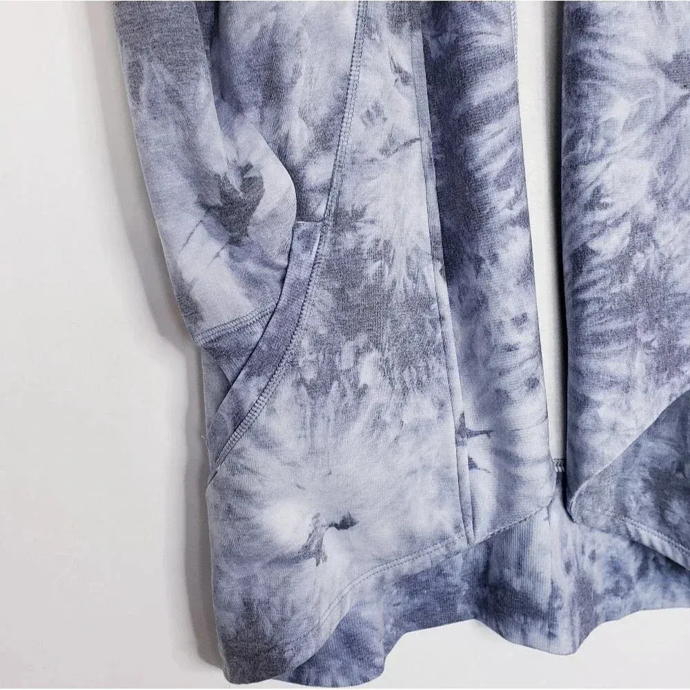 90 Degree By Reflex Shawl Collar Open Front Cardigan Sz Medium Tie Dye Blue/Gray Gray - Image 7