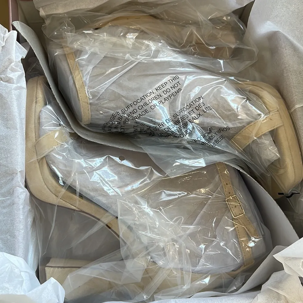 Ankle Strap Angular Square Toe Heel Size 8.5 Color Sand - Image 6